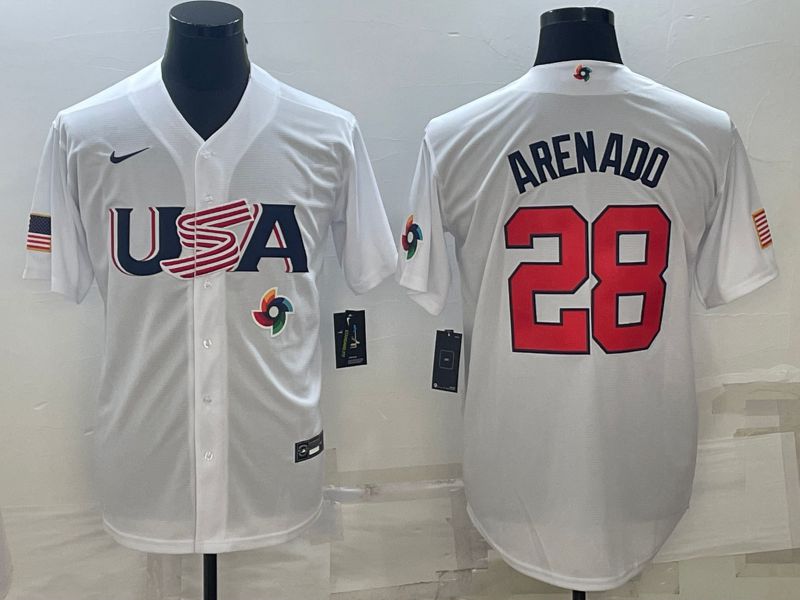 Men 2023 World Cub USA #28 Arenado White Nike MLB Jersey9->more jerseys->MLB Jersey